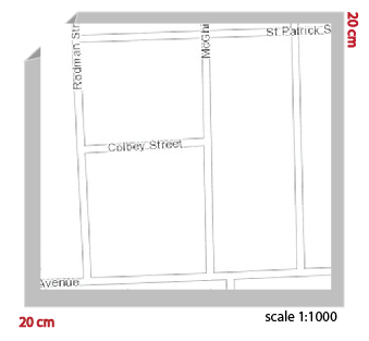Adjusted initial map extent to include neighborhood at same 1:1000 scale with increased output size of 20 centimeters to accommodate Adjusted initial map extent to include neighborhood at same 1:1000 scale with increased output size of 20 centimeters to accommodate